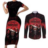 Merry Krampus Couples Matching Short Sleeve Bodycon Dress and Long Sleeve Button Shirt Dark Grunge Christmas - Wonder Print Shop