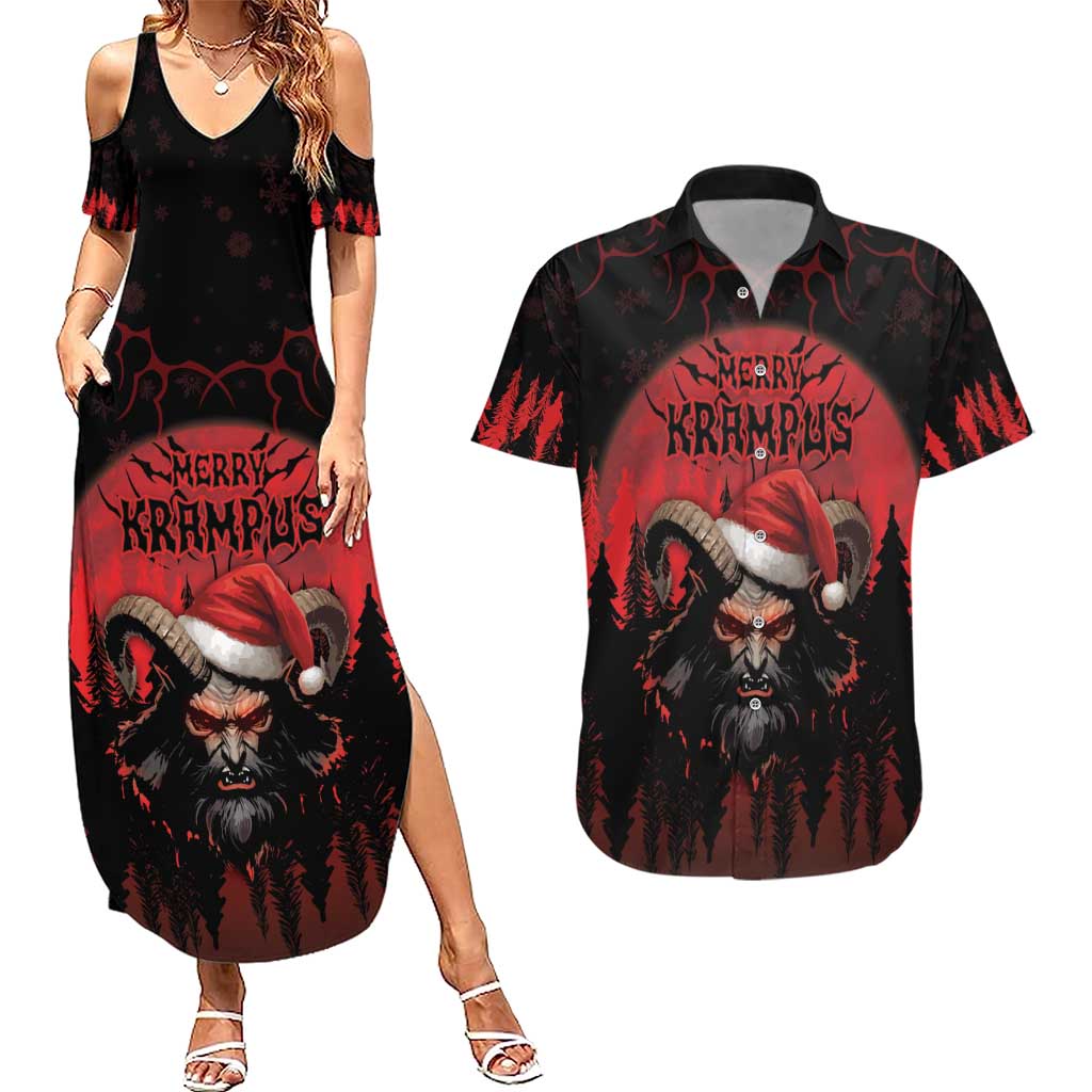 Merry Krampus Couples Matching Summer Maxi Dress and Hawaiian Shirt Dark Grunge Christmas - Wonder Print Shop