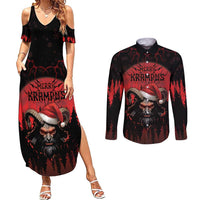 Merry Krampus Couples Matching Summer Maxi Dress and Long Sleeve Button Shirt Dark Grunge Christmas - Wonder Print Shop