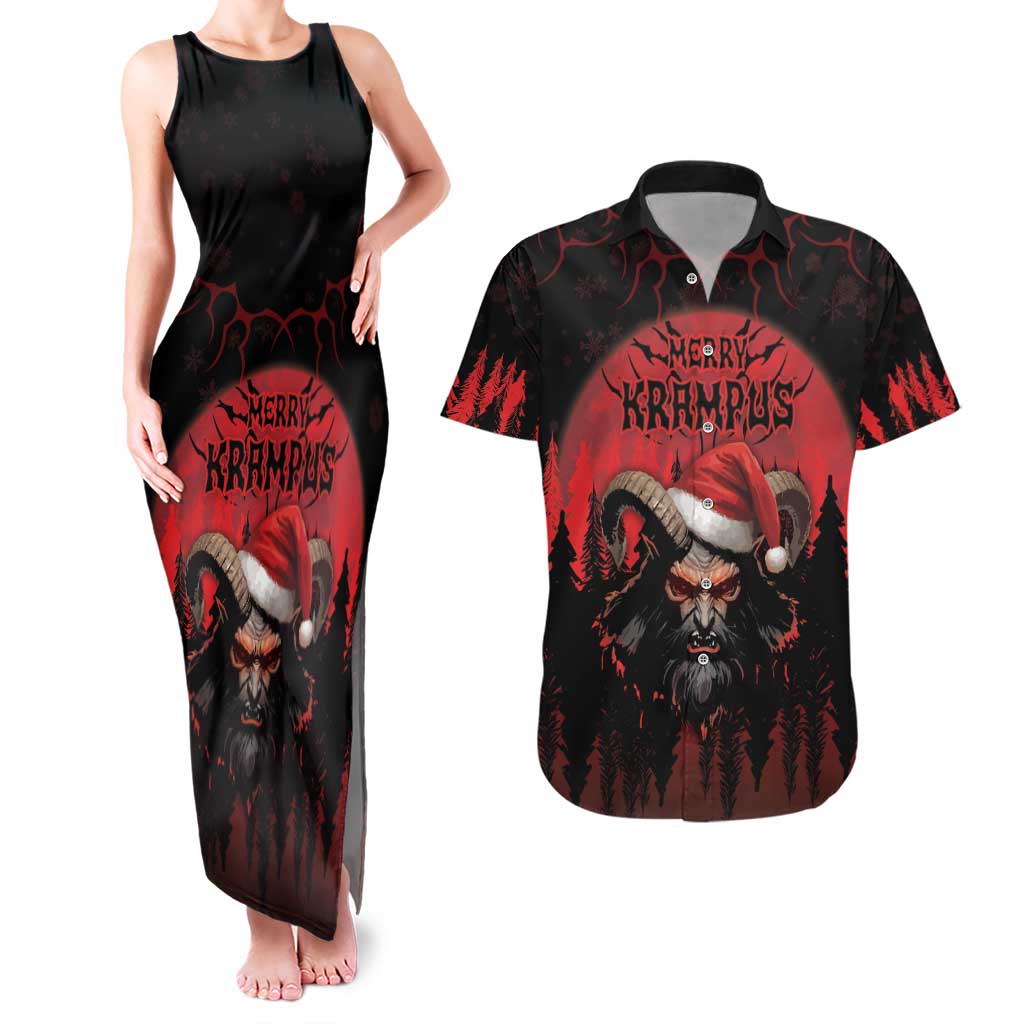 Merry Krampus Couples Matching Tank Maxi Dress and Hawaiian Shirt Dark Grunge Christmas - Wonder Print Shop