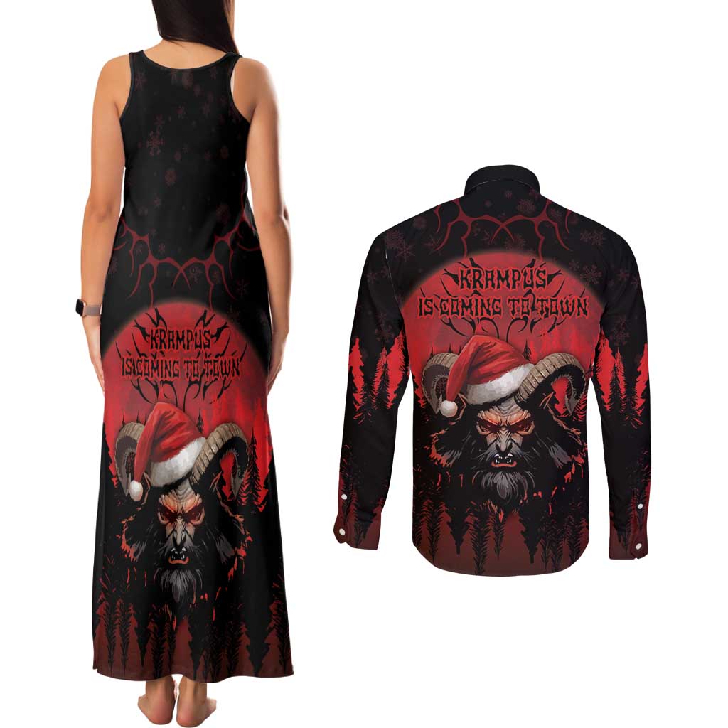 Merry Krampus Couples Matching Tank Maxi Dress and Long Sleeve Button Shirt Dark Grunge Christmas - Wonder Print Shop