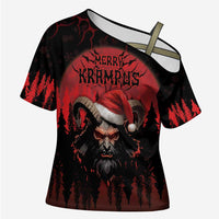 Merry Krampus Cross Shoulder Shirt Dark Grunge Christmas - Wonder Print Shop