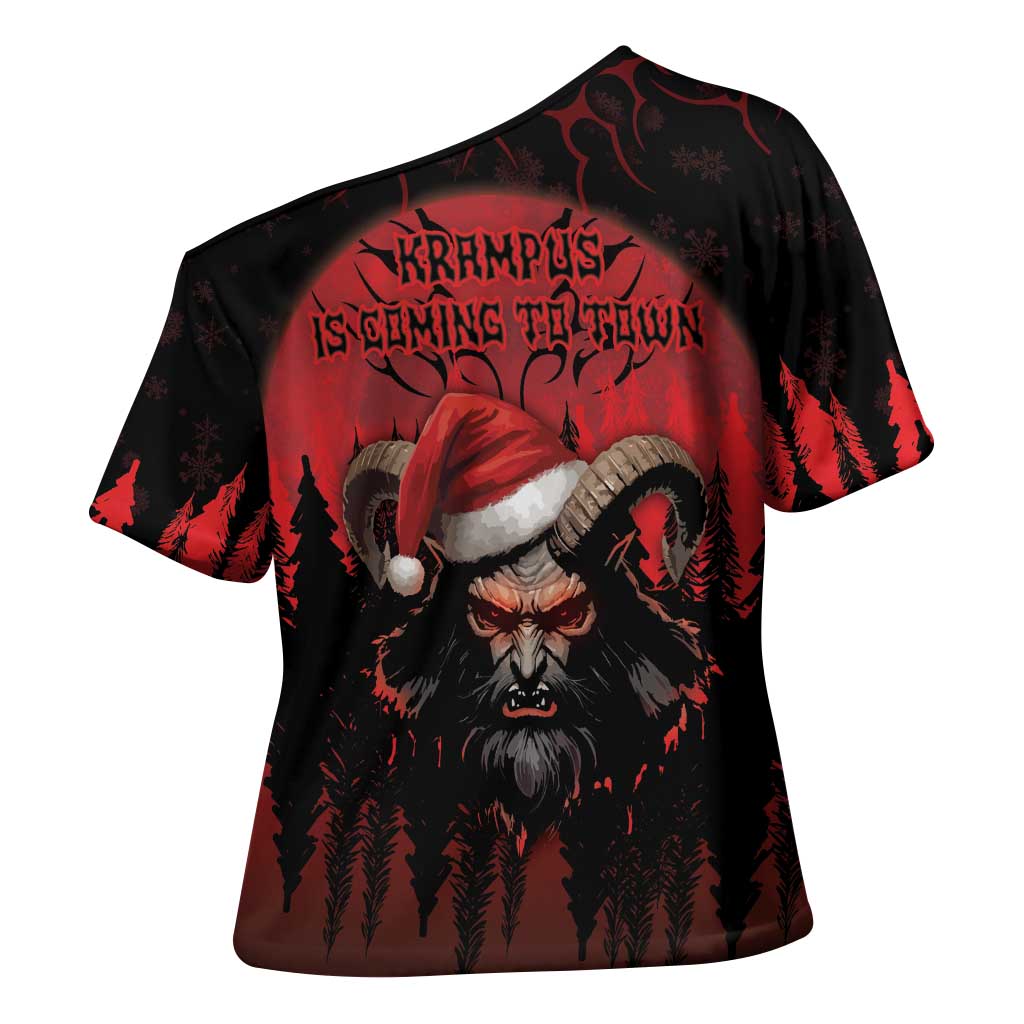 Merry Krampus Cross Shoulder Shirt Dark Grunge Christmas - Wonder Print Shop