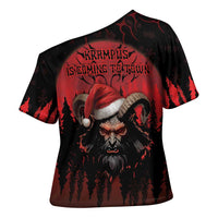 Merry Krampus Cross Shoulder Shirt Dark Grunge Christmas - Wonder Print Shop