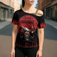 Merry Krampus Cross Shoulder Shirt Dark Grunge Christmas - Wonder Print Shop