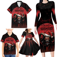 Merry Krampus Family Matching Long Sleeve Bodycon Dress and Hawaiian Shirt Dark Grunge Christmas - Wonder Print Shop