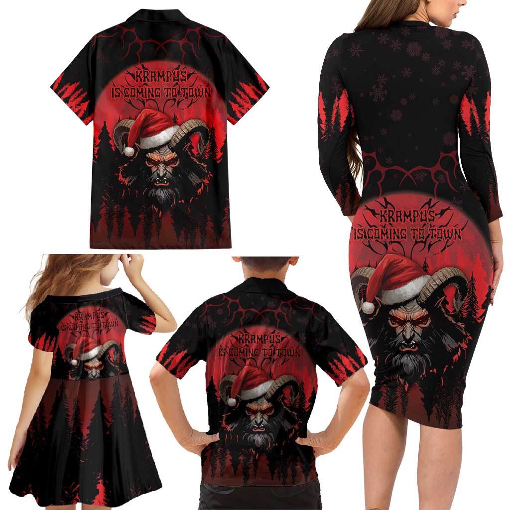 Merry Krampus Family Matching Long Sleeve Bodycon Dress and Hawaiian Shirt Dark Grunge Christmas - Wonder Print Shop