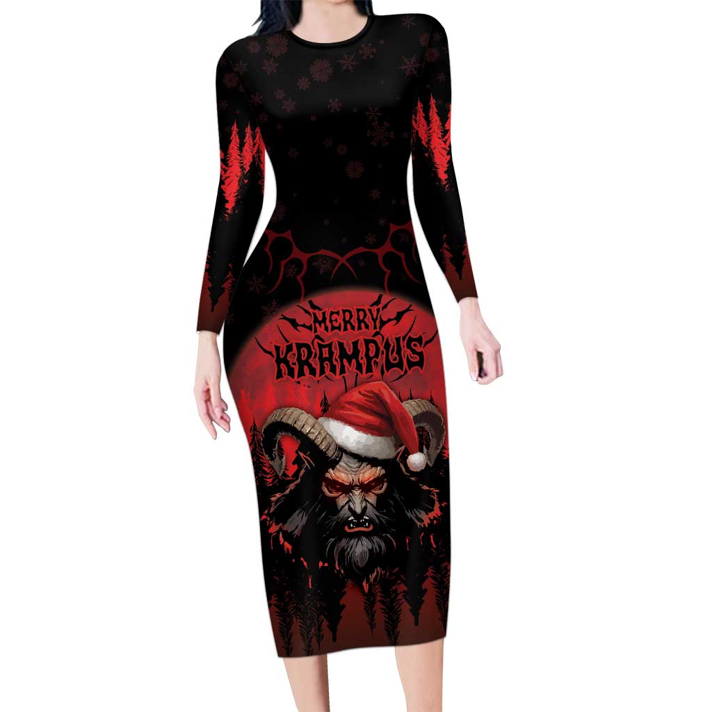 Merry Krampus Family Matching Long Sleeve Bodycon Dress and Hawaiian Shirt Dark Grunge Christmas - Wonder Print Shop