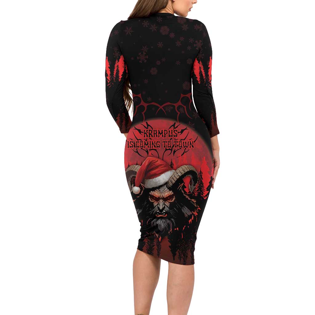Merry Krampus Family Matching Long Sleeve Bodycon Dress and Hawaiian Shirt Dark Grunge Christmas - Wonder Print Shop