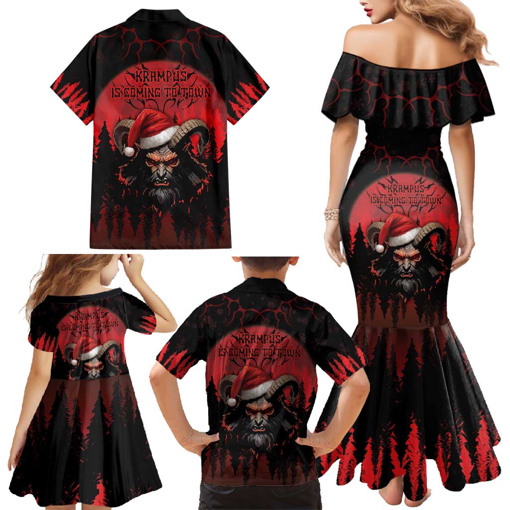 Merry Krampus Family Matching Mermaid Dress and Hawaiian Shirt Dark Grunge Christmas - Wonder Print Shop