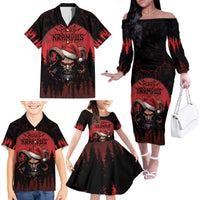 Merry Krampus Family Matching Off The Shoulder Long Sleeve Dress and Hawaiian Shirt Dark Grunge Christmas - Wonder Print Shop