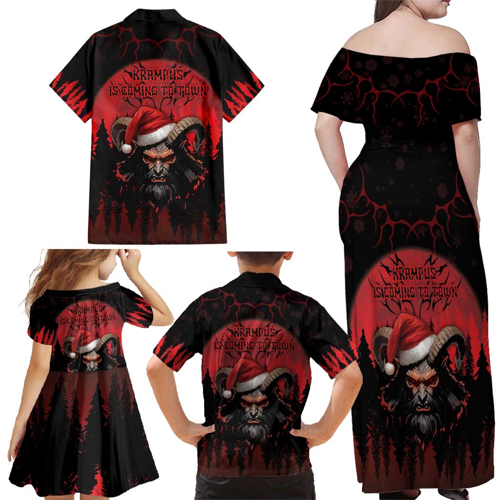 Merry Krampus Family Matching Off Shoulder Maxi Dress and Hawaiian Shirt Dark Grunge Christmas - Wonder Print Shop
