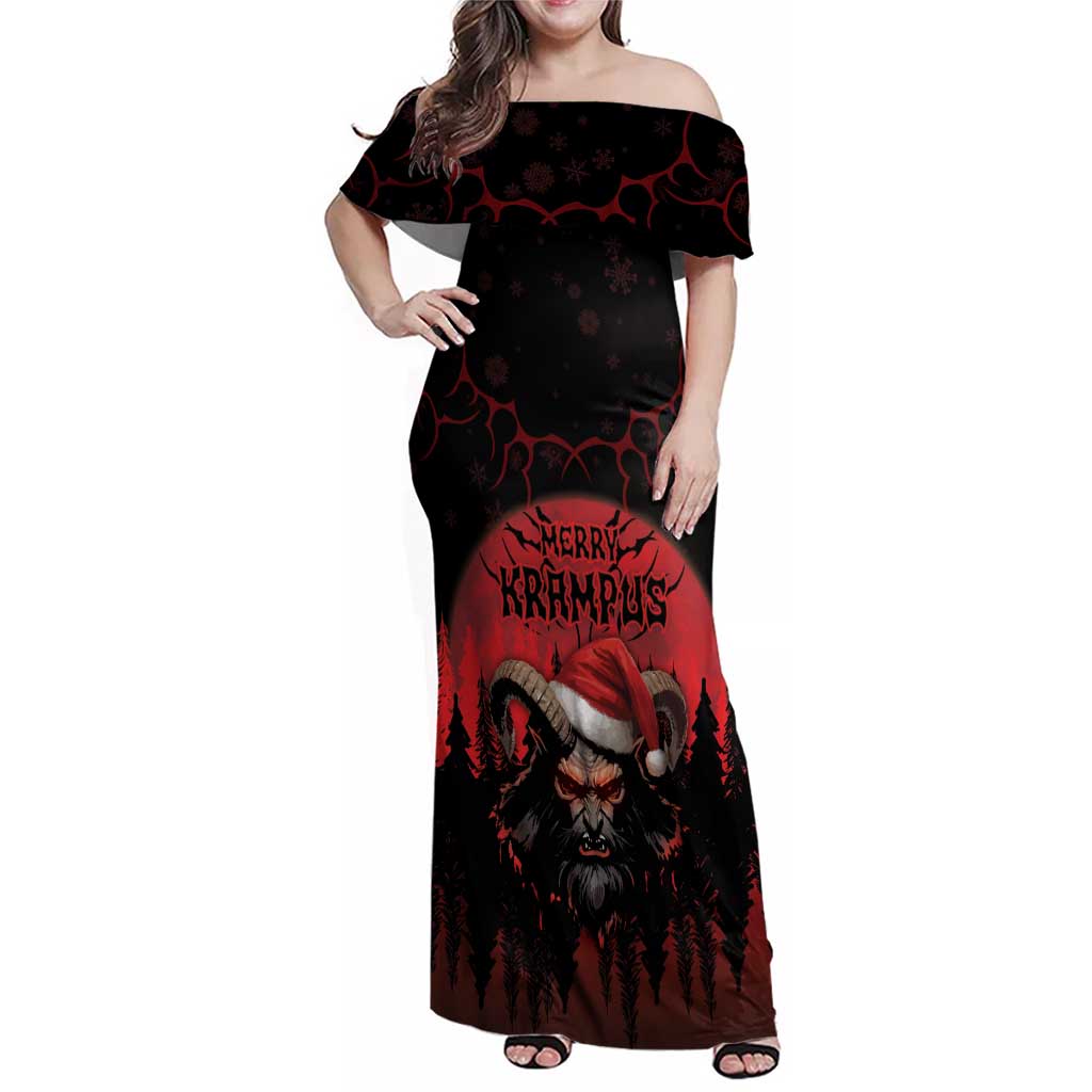 Merry Krampus Family Matching Off Shoulder Maxi Dress and Hawaiian Shirt Dark Grunge Christmas - Wonder Print Shop