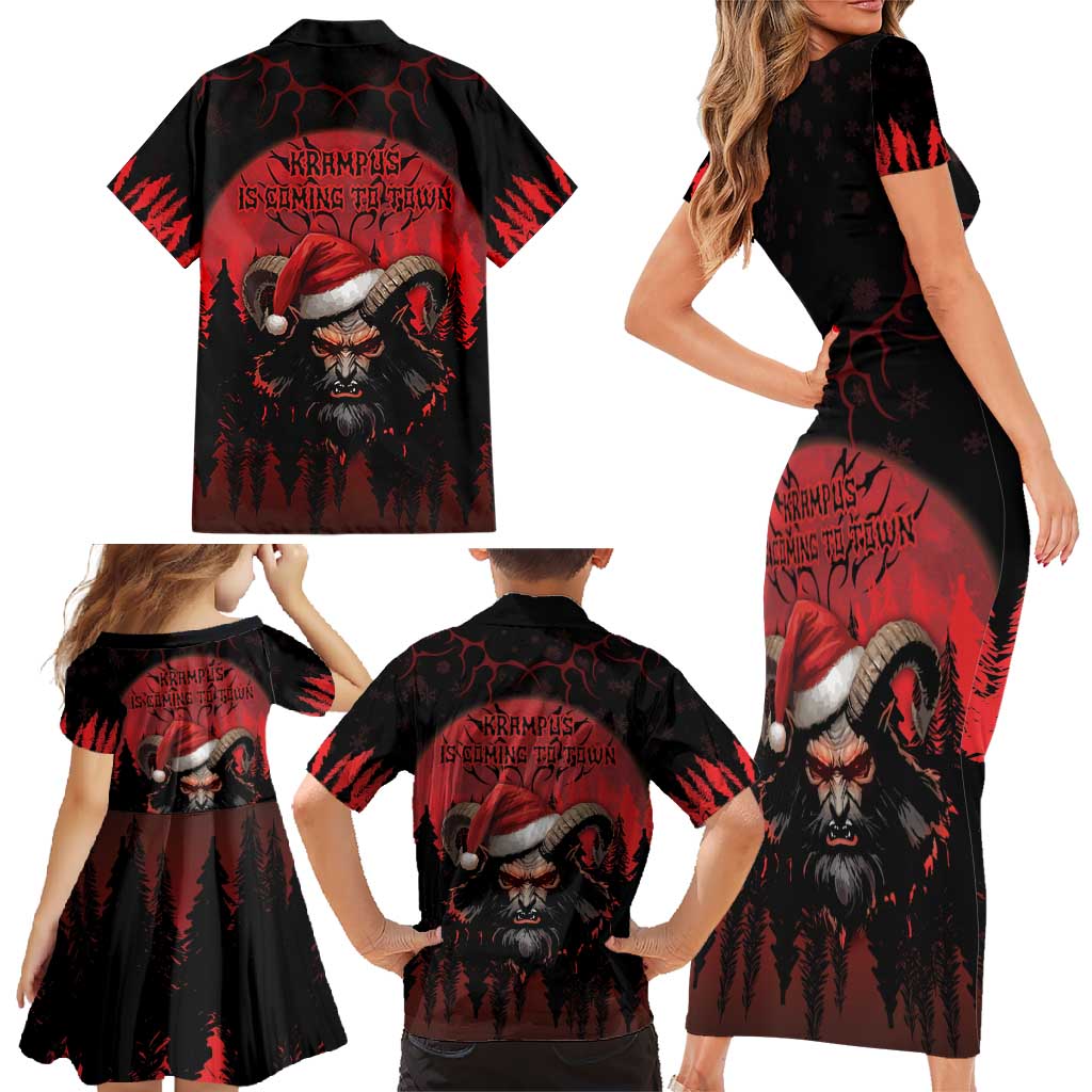 Merry Krampus Family Matching Short Sleeve Bodycon Dress and Hawaiian Shirt Dark Grunge Christmas - Wonder Print Shop