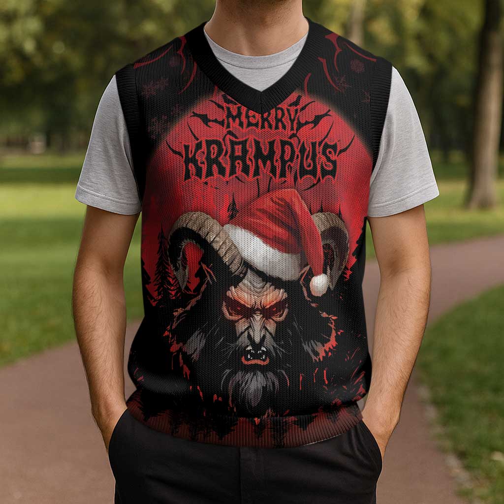 Merry Krampus Christmas Knitted V-Neck Vest Dark Grunge Christmas - Wonder Print Shop