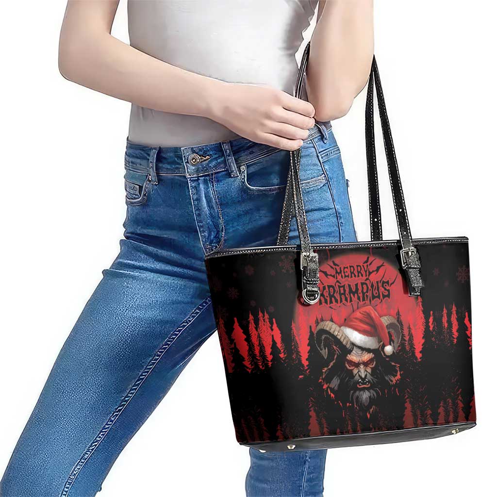 Merry Krampus Leather Tote Bag Dark Grunge Christmas - Wonder Print Shop