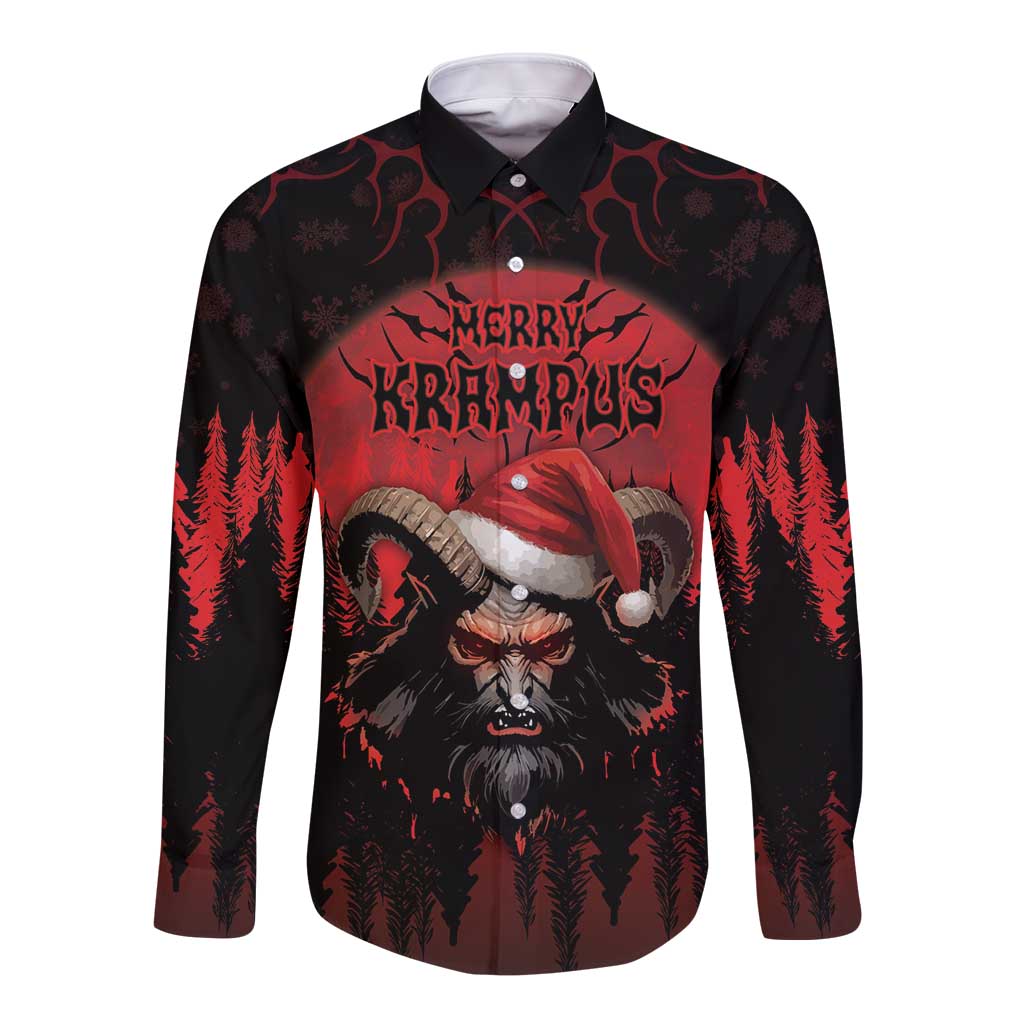 Merry Krampus Long Sleeve Button Shirt Dark Grunge Christmas - Wonder Print Shop