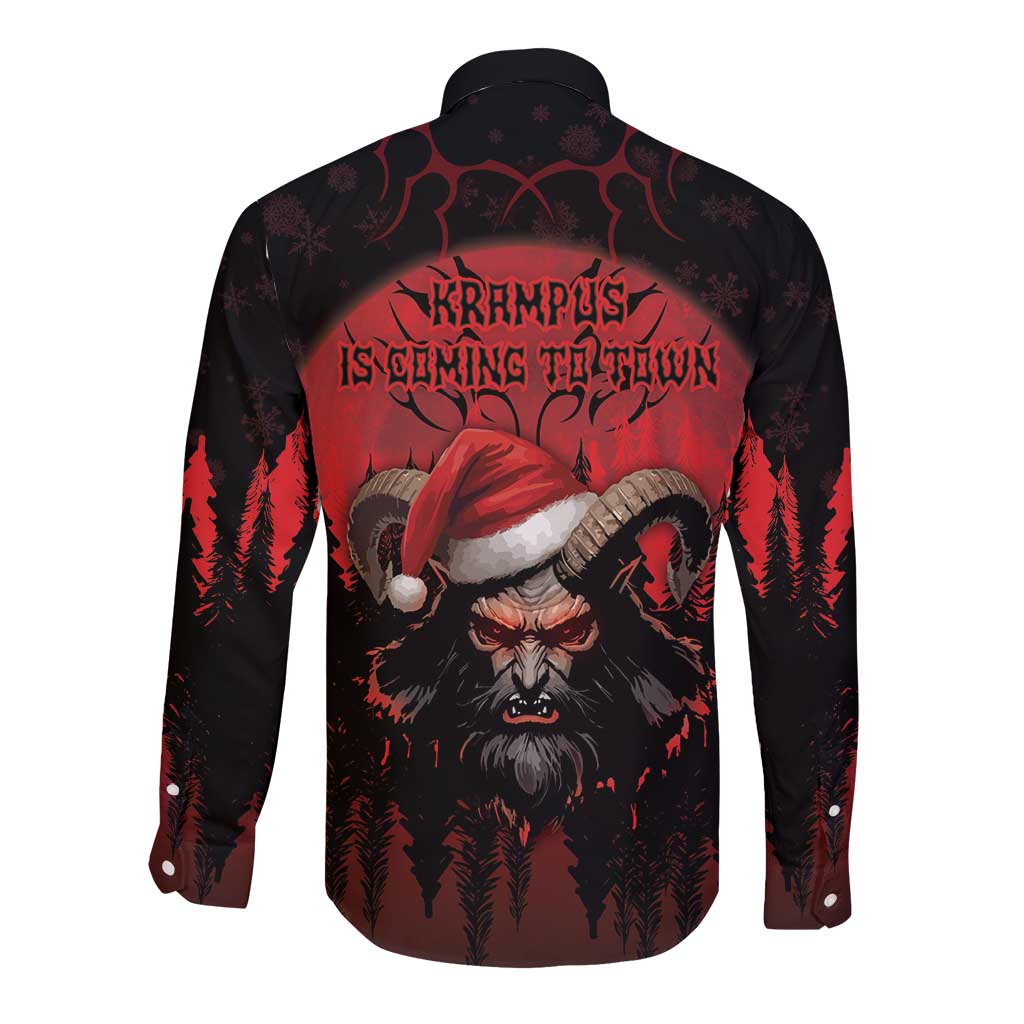 Merry Krampus Long Sleeve Button Shirt Dark Grunge Christmas - Wonder Print Shop
