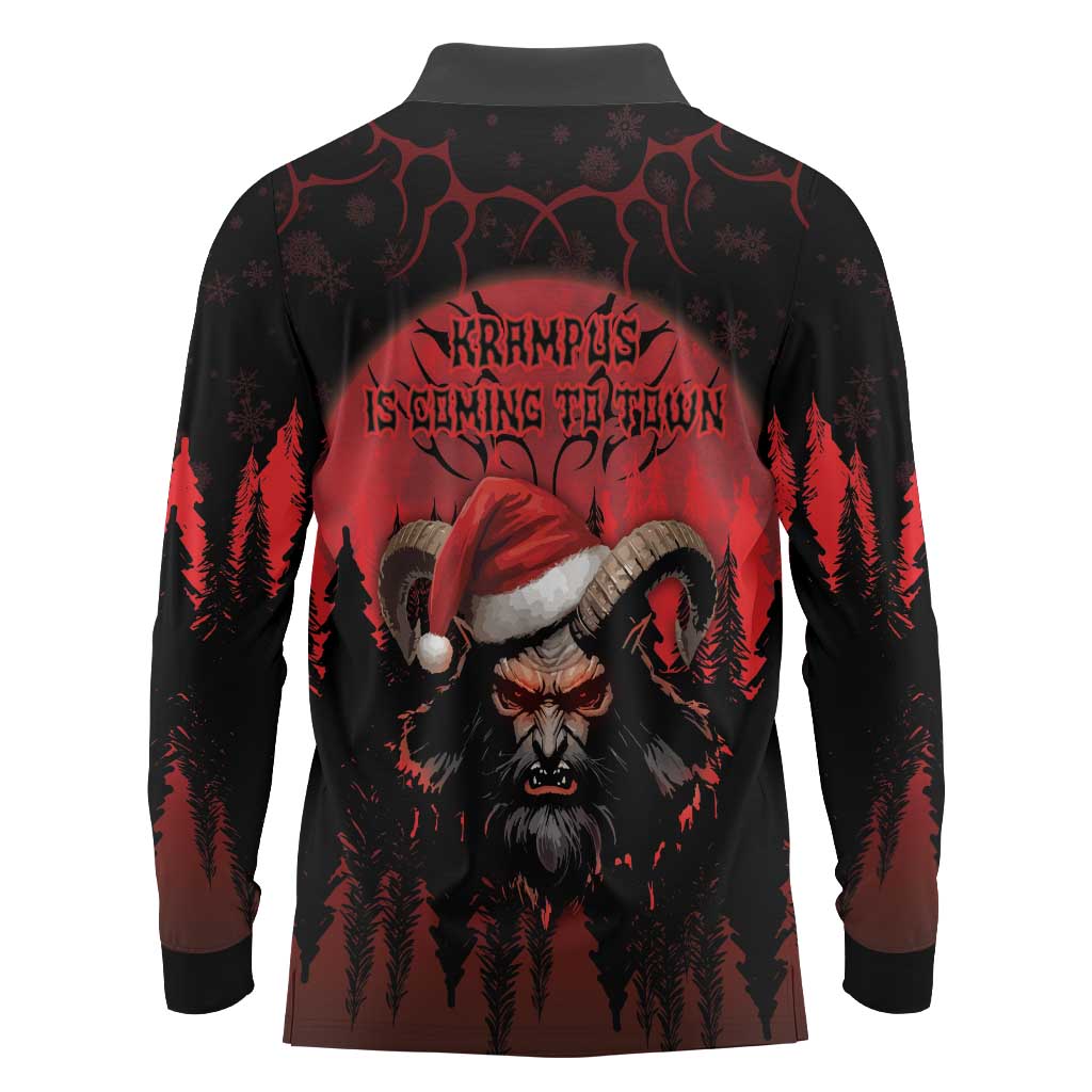 Merry Krampus Long Sleeve Polo Shirt Dark Grunge Christmas - Wonder Print Shop