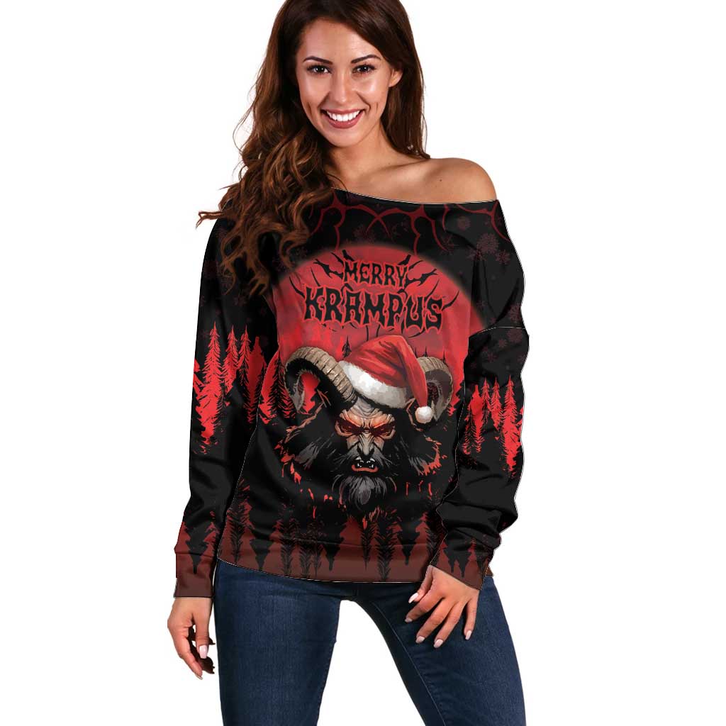 Merry Krampus Off Shoulder Sweater Dark Grunge Christmas - Wonder Print Shop