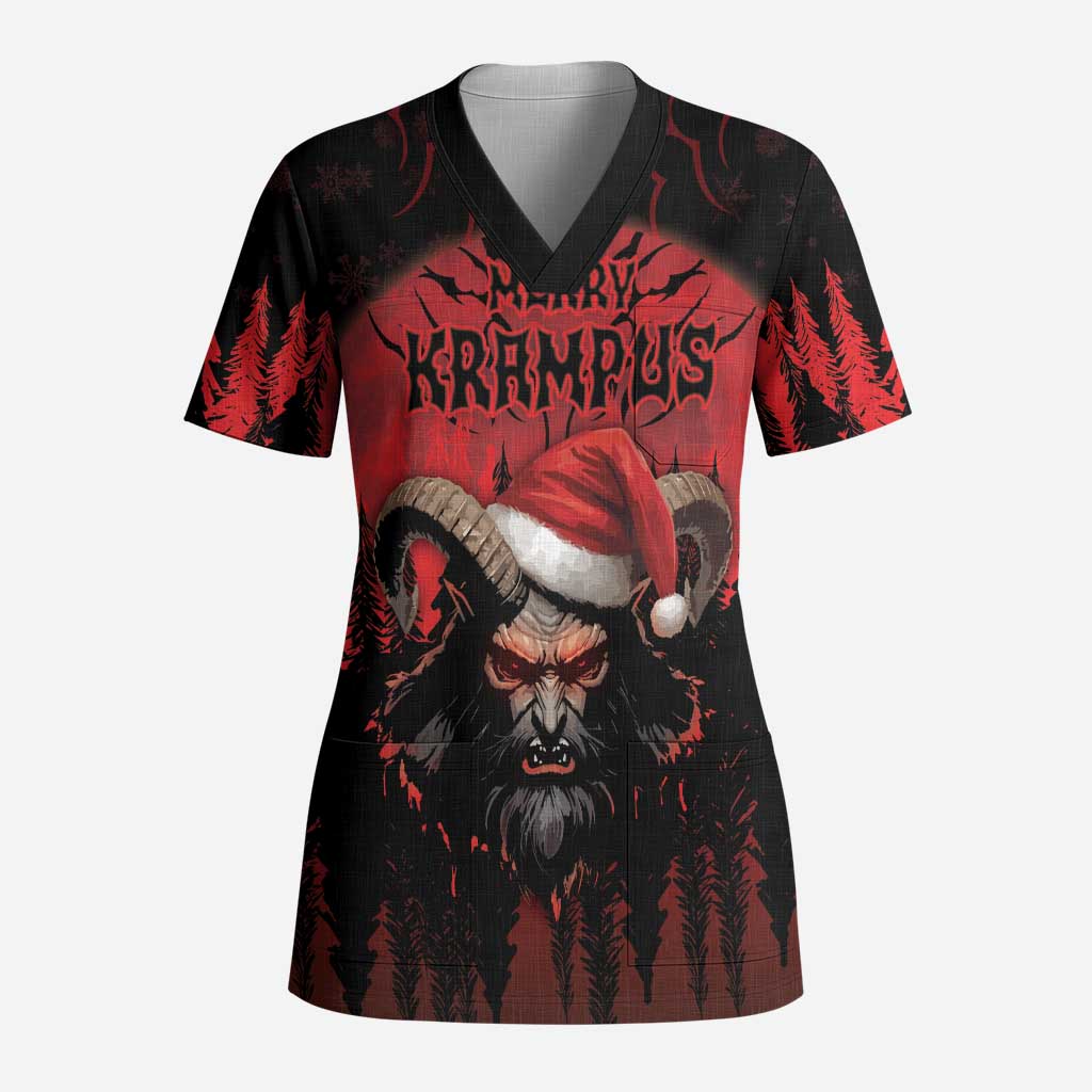 Merry Krampus Scrub Top Dark Grunge Christmas - Wonder Print Shop