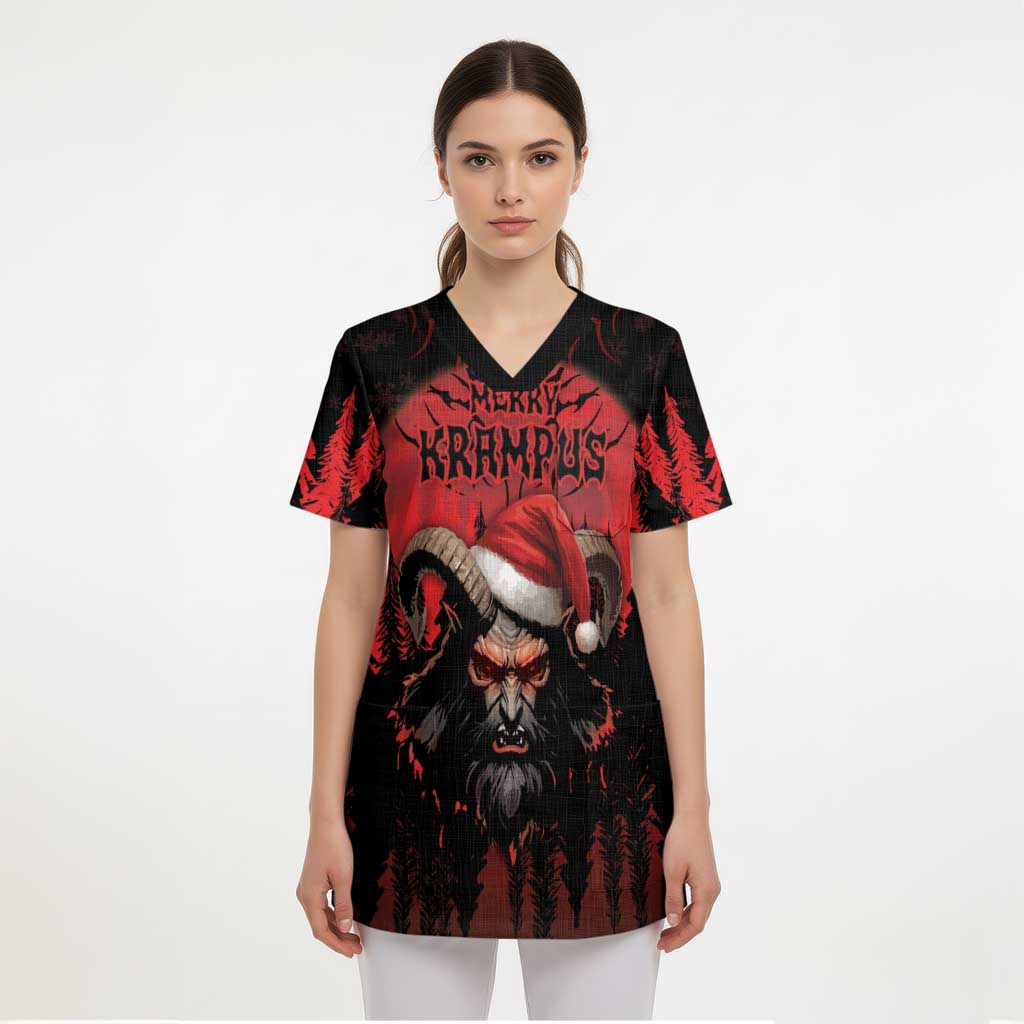 Merry Krampus Scrub Top Dark Grunge Christmas - Wonder Print Shop