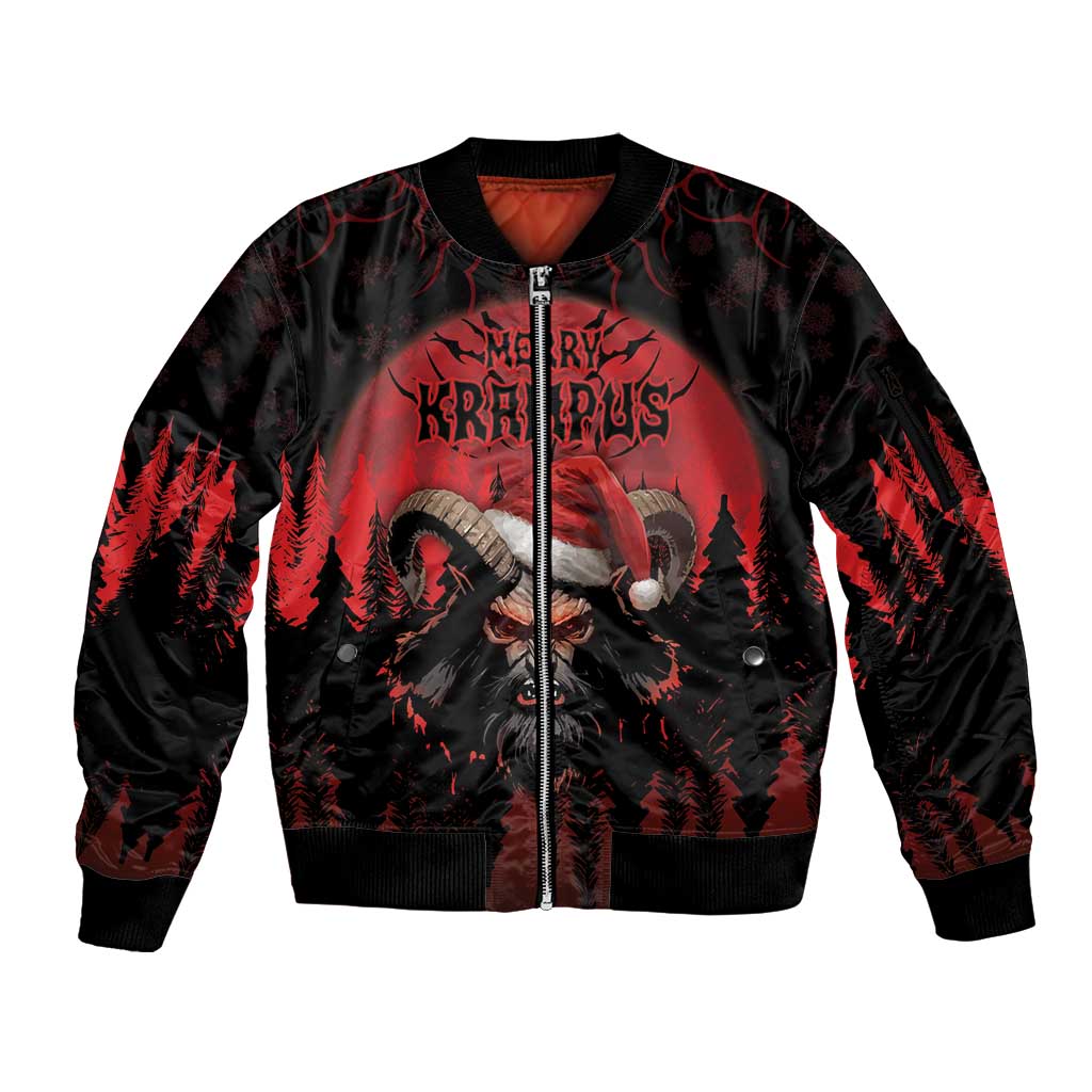 Merry Krampus Sleeve Zip Bomber Jacket Dark Grunge Christmas - Wonder Print Shop