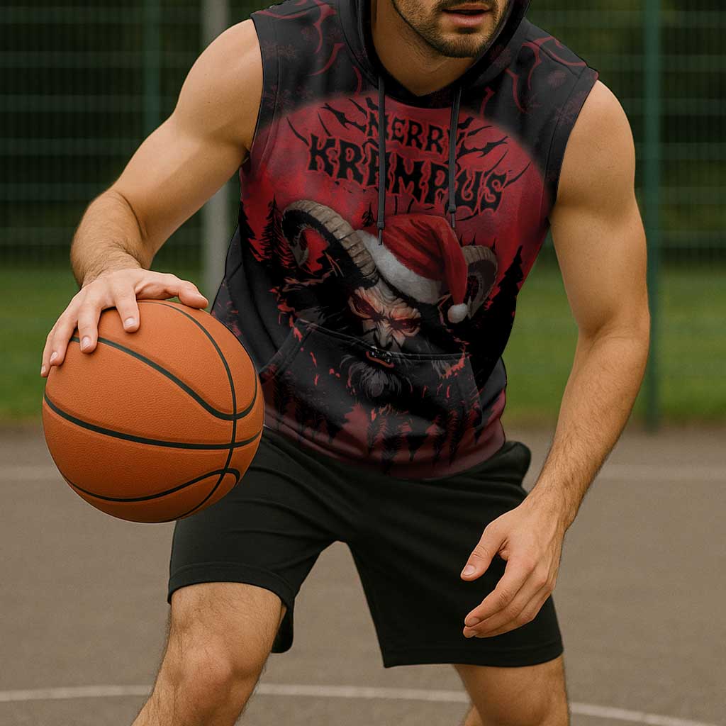 Merry Krampus Sleeveless Hoodie Dark Grunge Christmas - Wonder Print Shop