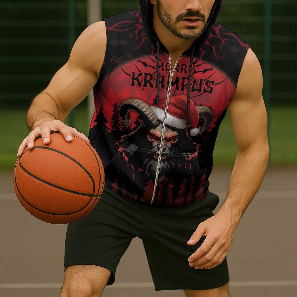 Merry Krampus Sleeveless Zip Hoodie Dark Grunge Christmas - Wonder Print Shop
