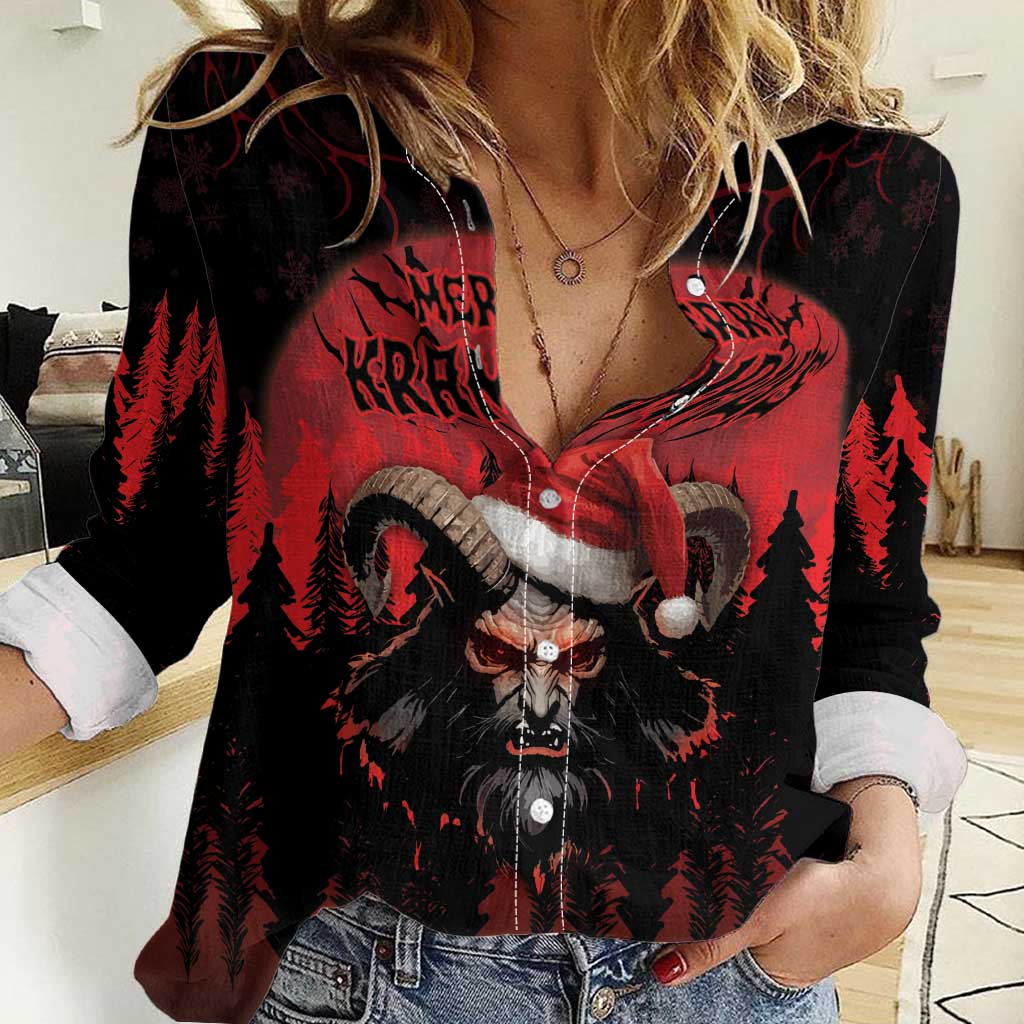 Merry Krampus Women Casual Shirt Dark Grunge Christmas - Wonder Print Shop
