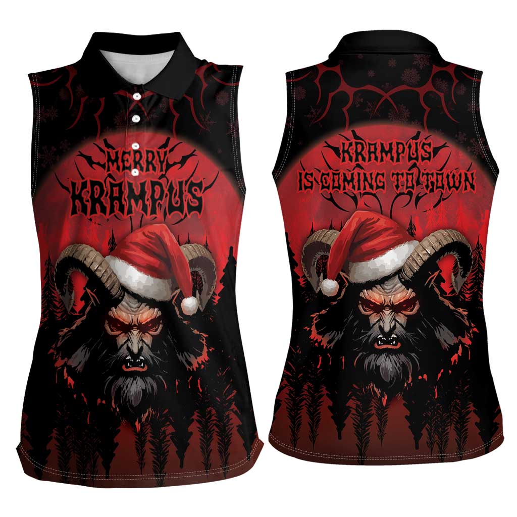 Merry Krampus Women Sleeveless Polo Shirt Dark Grunge Christmas - Wonder Print Shop