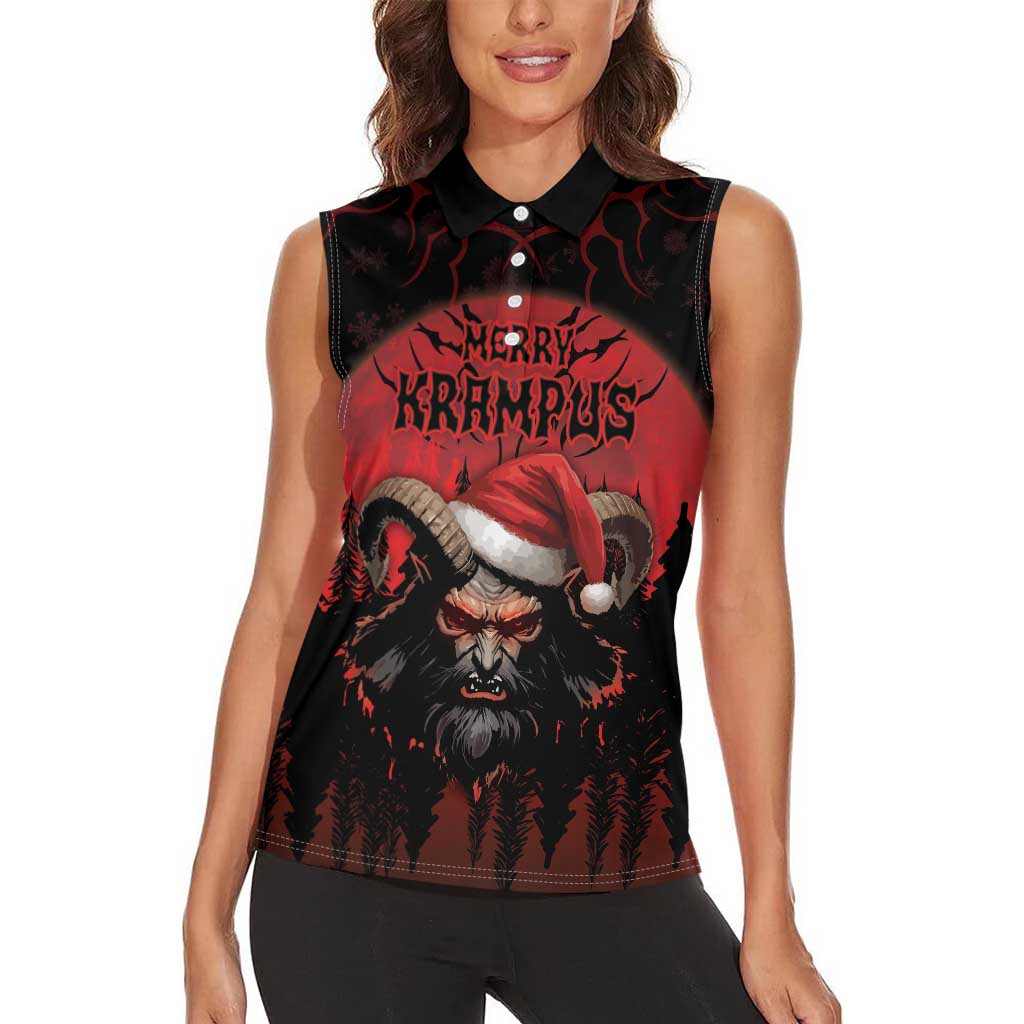 Merry Krampus Women Sleeveless Polo Shirt Dark Grunge Christmas - Wonder Print Shop