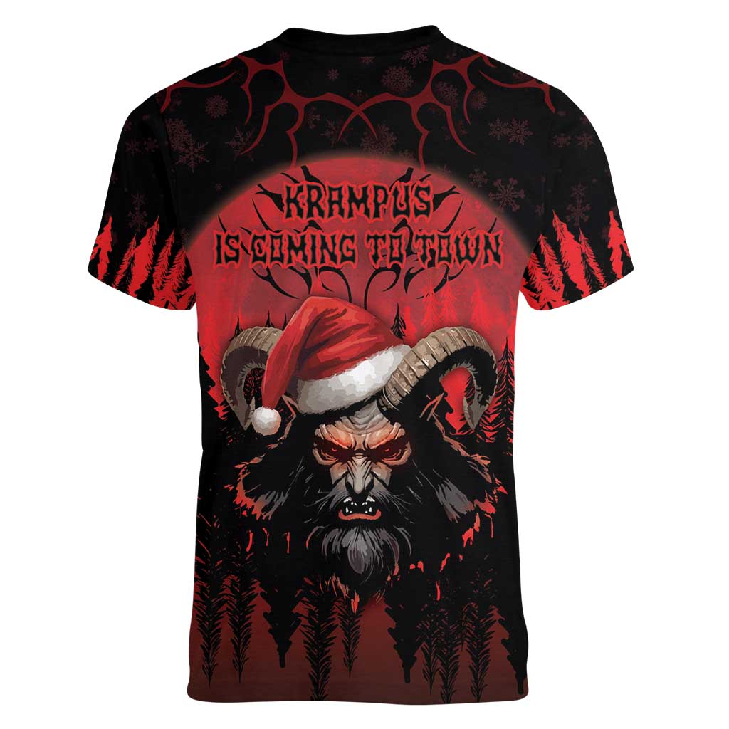 Merry Krampus Women V-Neck T-Shirt Dark Grunge Christmas - Wonder Print Shop