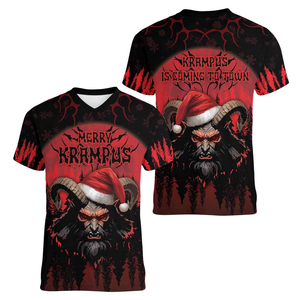 Merry Krampus Women V-Neck T-Shirt Dark Grunge Christmas - Wonder Print Shop