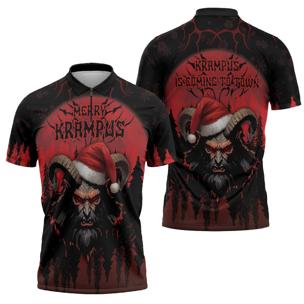 Merry Krampus Zipper Polo Shirt Dark Grunge Christmas - Wonder Print Shop