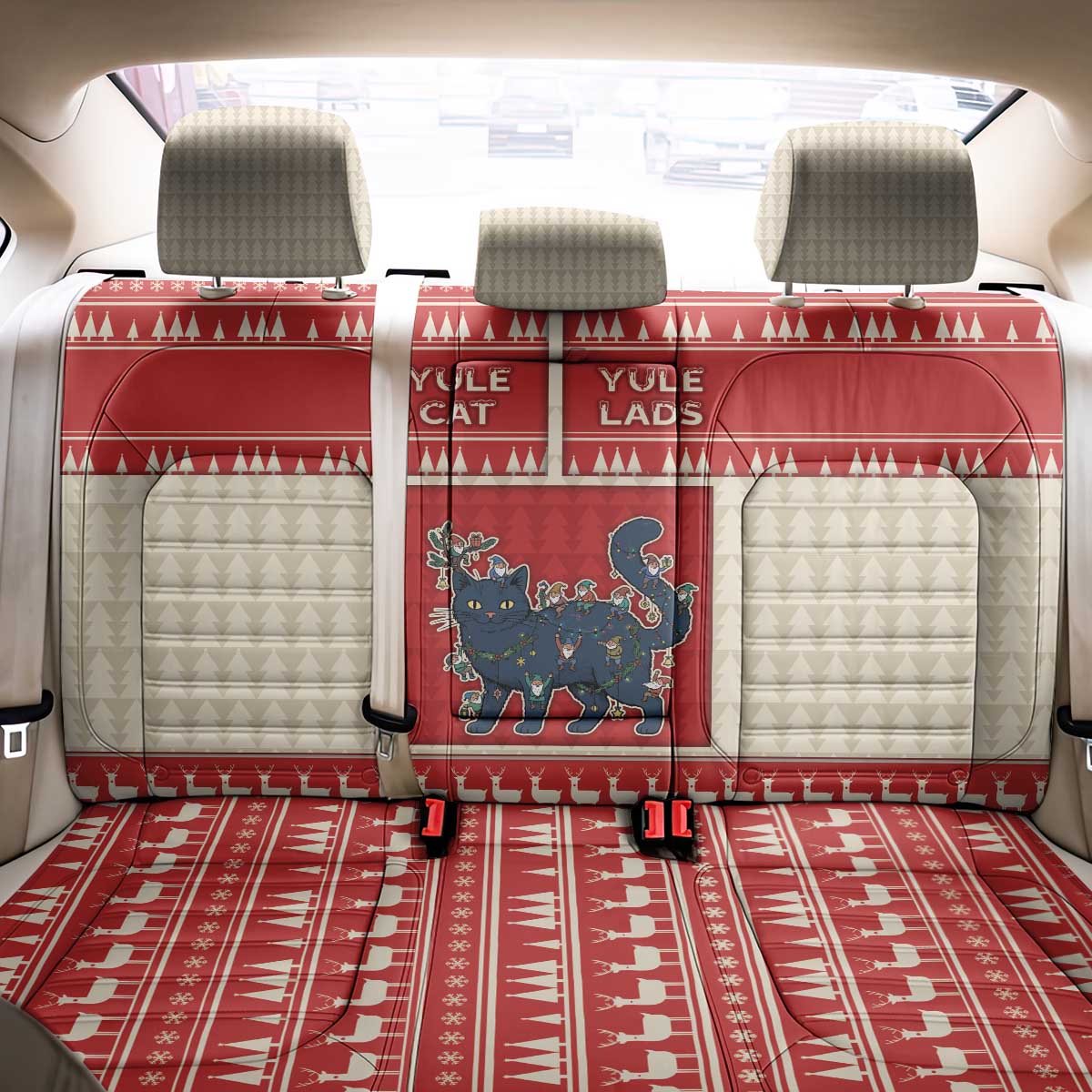 Yule Cat And Yule Lads Back Car Seat Cover Cute Retro Style - Wonder Print Shop
