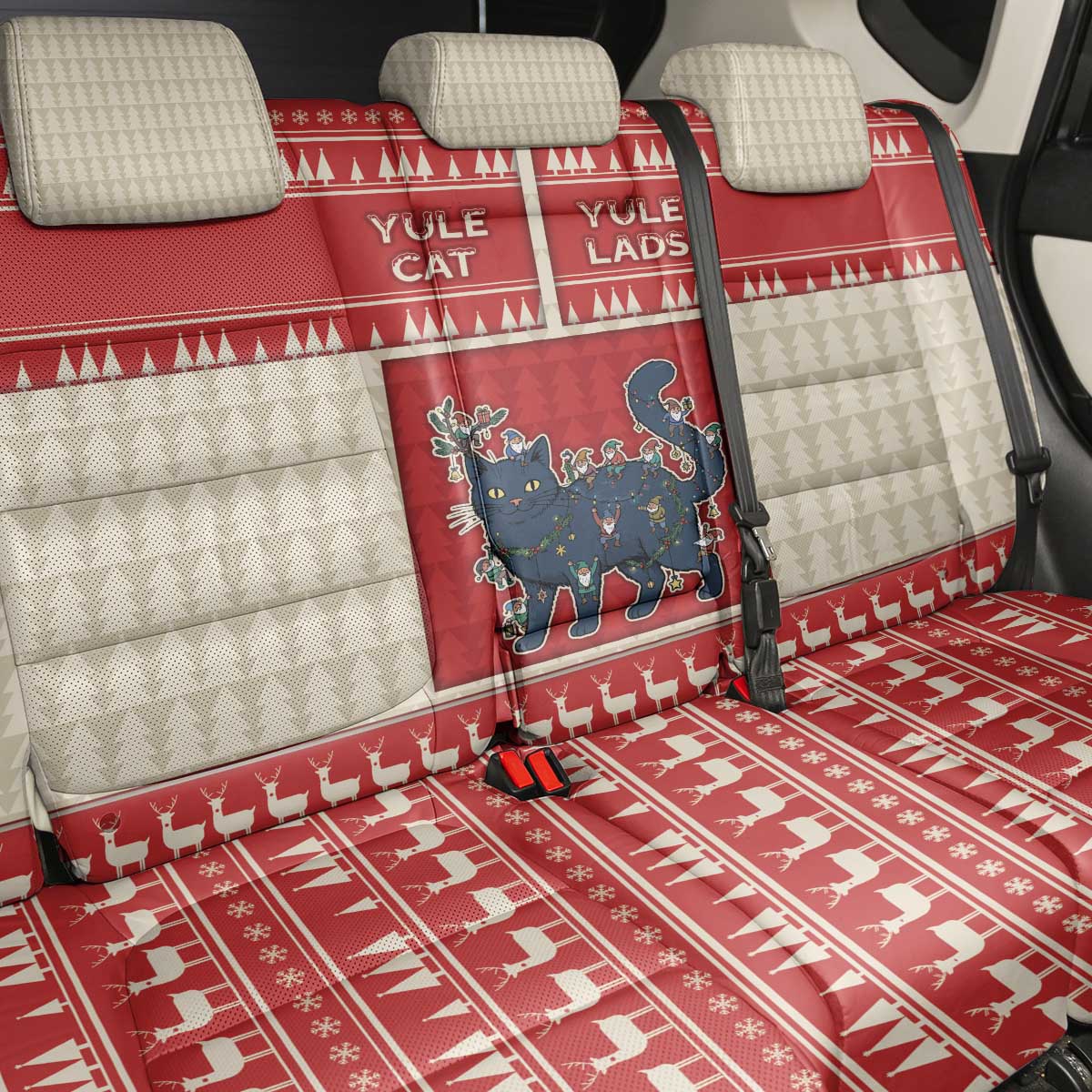 Yule Cat And Yule Lads Back Car Seat Cover Cute Retro Style - Wonder Print Shop