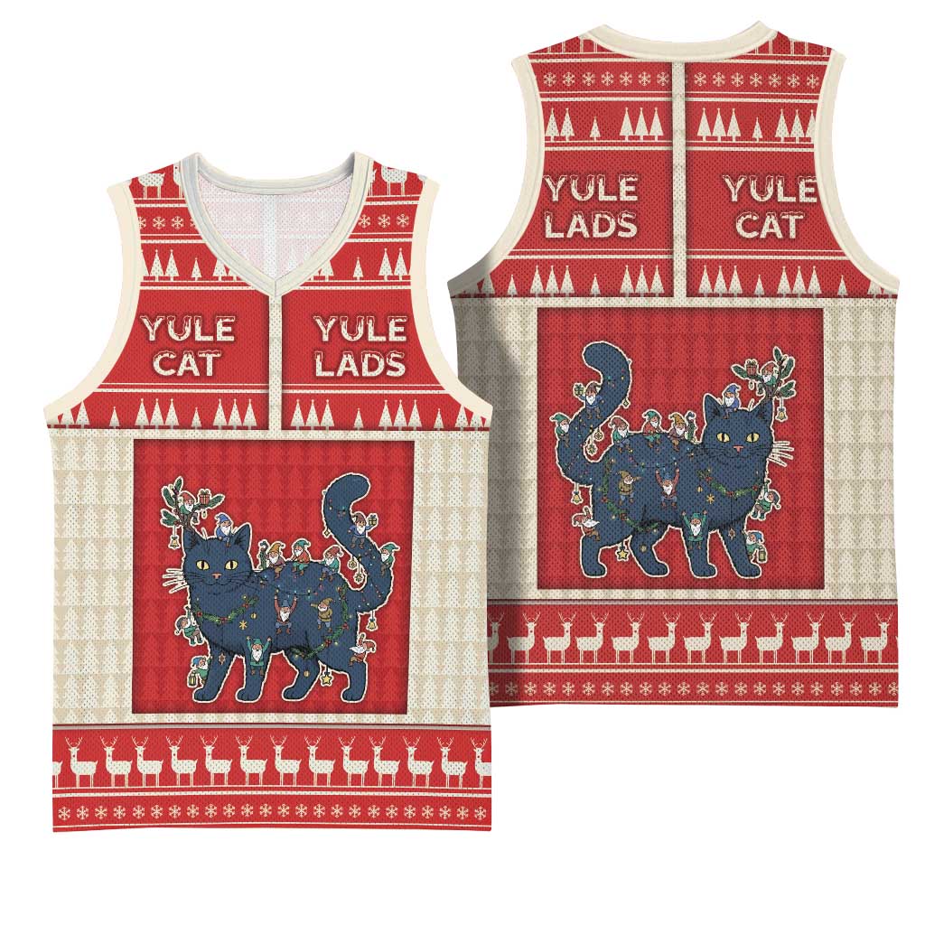 Yule Cat And Yule Lads Basketball Jersey Cute Retro Style - Wonder Print Shop