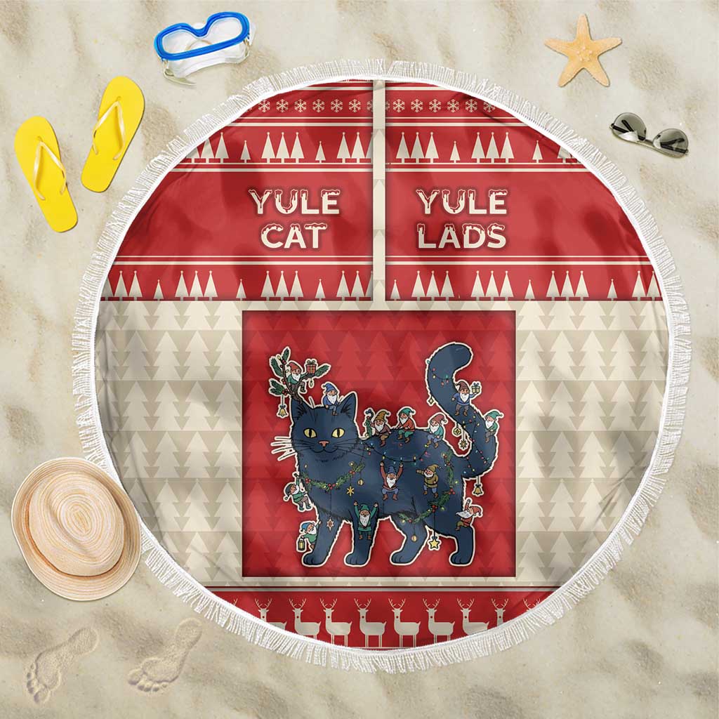 Yule Cat And Yule Lads Beach Blanket Cute Retro Style - Wonder Print Shop