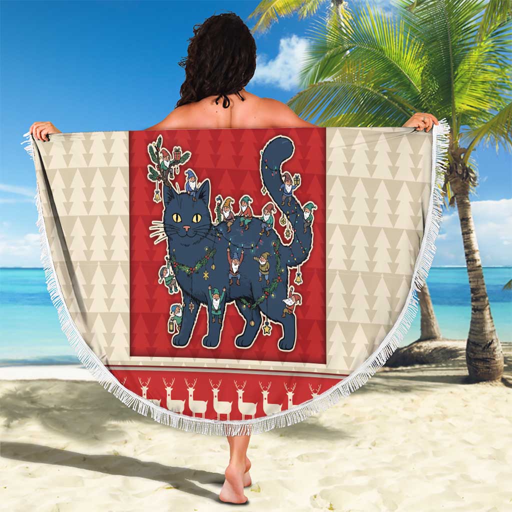 Yule Cat And Yule Lads Beach Blanket Cute Retro Style - Wonder Print Shop