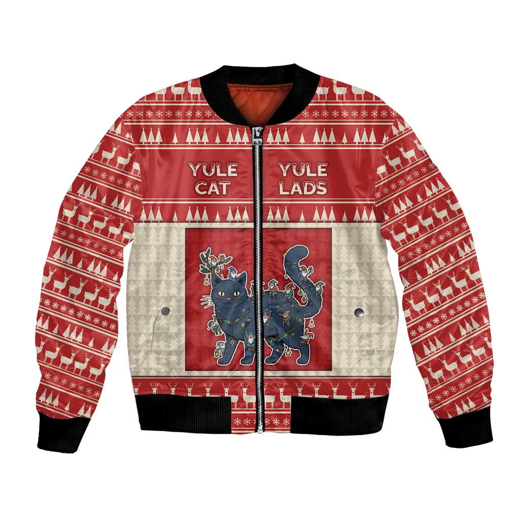Yule Cat And Yule Lads Bomber Jacket Cute Retro Style - Wonder Print Shop