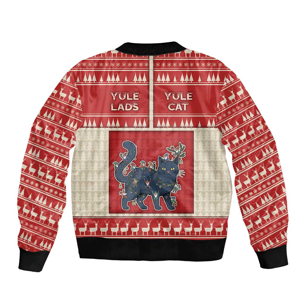 Yule Cat And Yule Lads Bomber Jacket Cute Retro Style - Wonder Print Shop