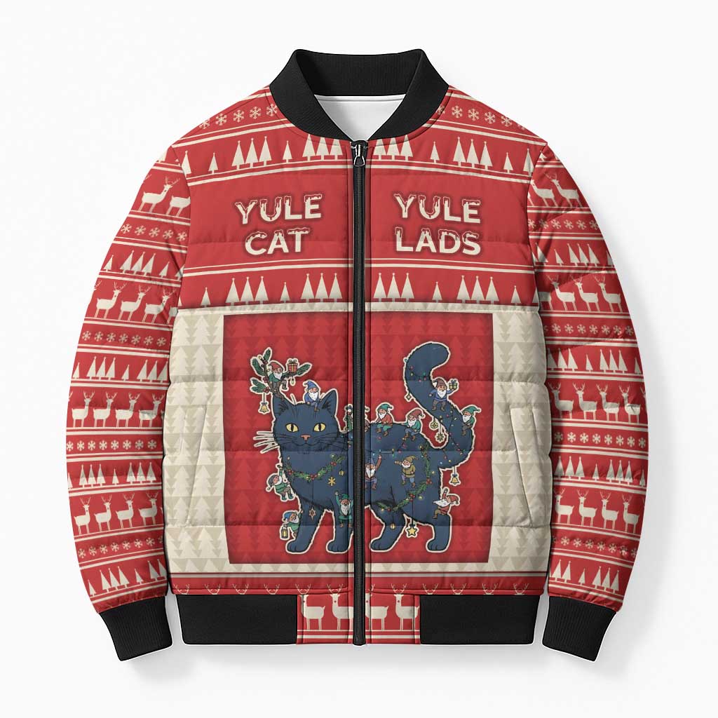 Yule Cat And Yule Lads Bomber Puffer Jacket Cute Retro Style - Wonder Print Shop
