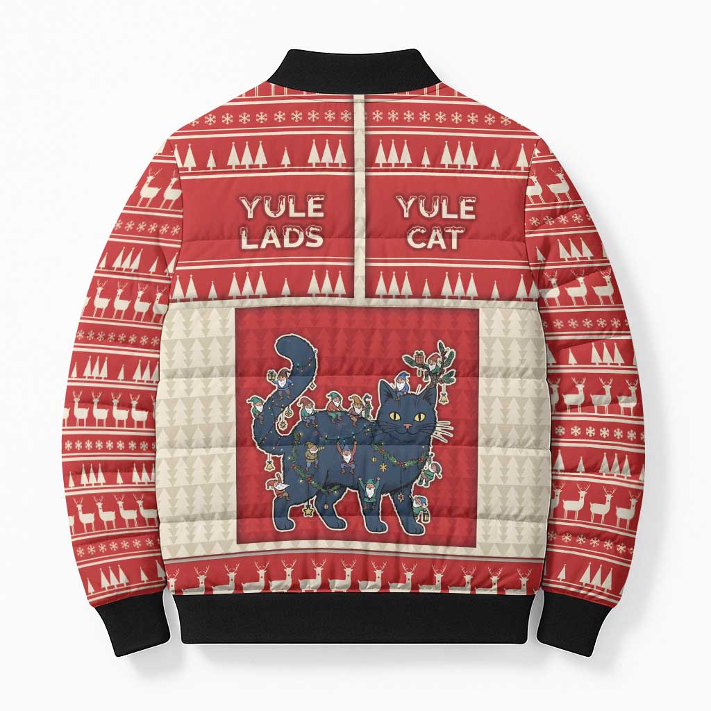 Yule Cat And Yule Lads Bomber Puffer Jacket Cute Retro Style - Wonder Print Shop