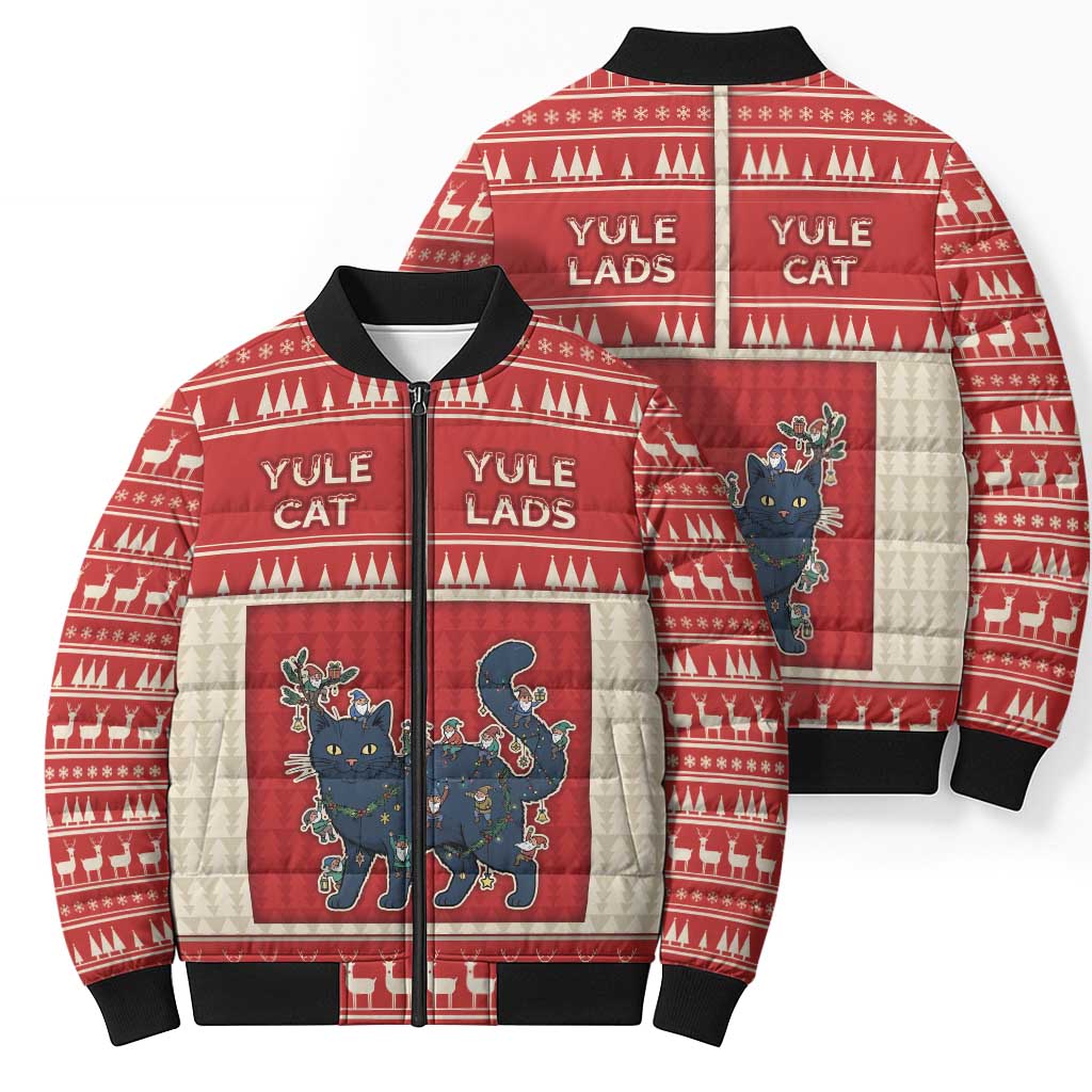 Yule Cat And Yule Lads Bomber Puffer Jacket Cute Retro Style - Wonder Print Shop