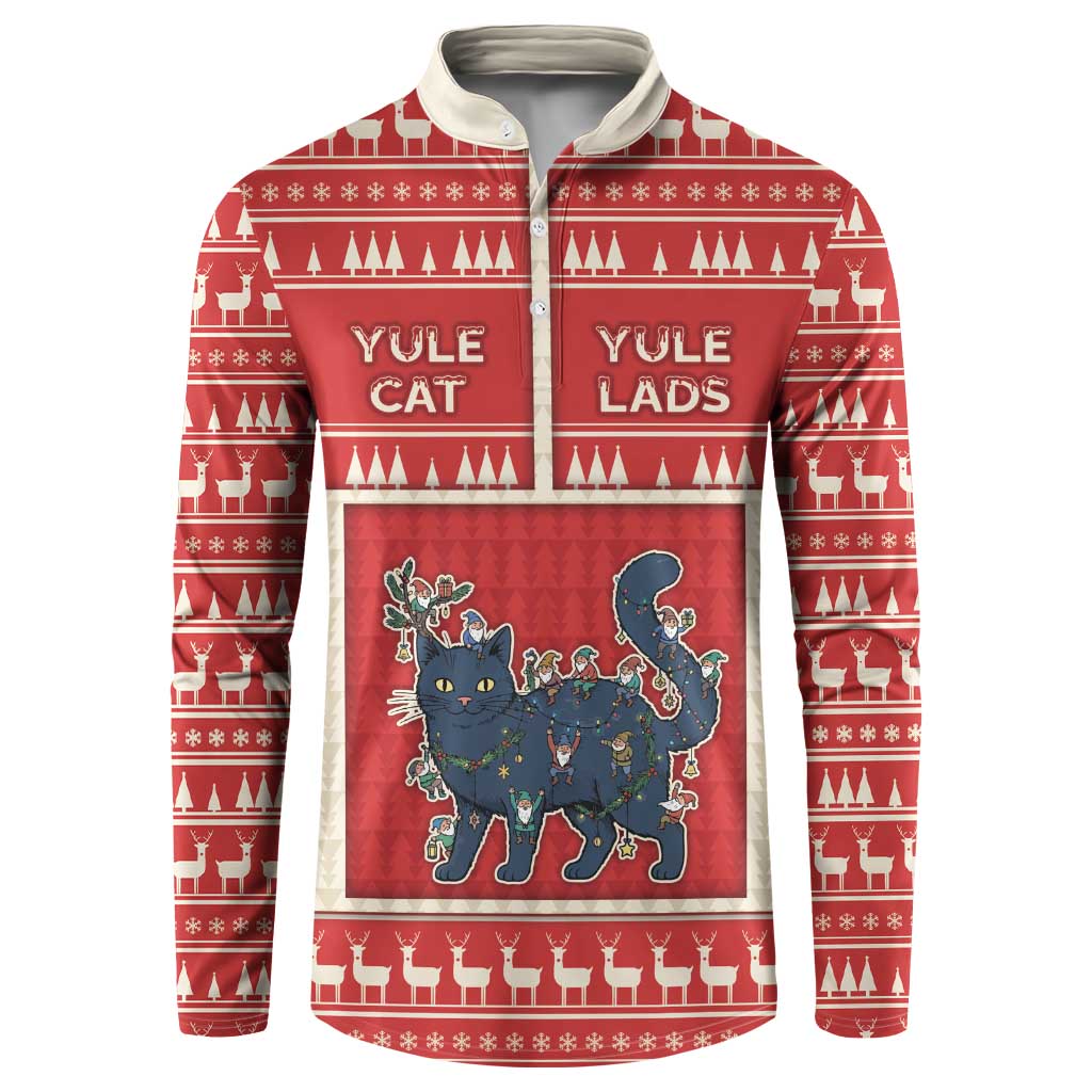 Yule Cat And Yule Lads Button Sweatshirt Cute Retro Style - Wonder Print Shop