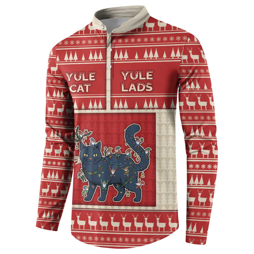 Yule Cat And Yule Lads Button Sweatshirt Cute Retro Style - Wonder Print Shop