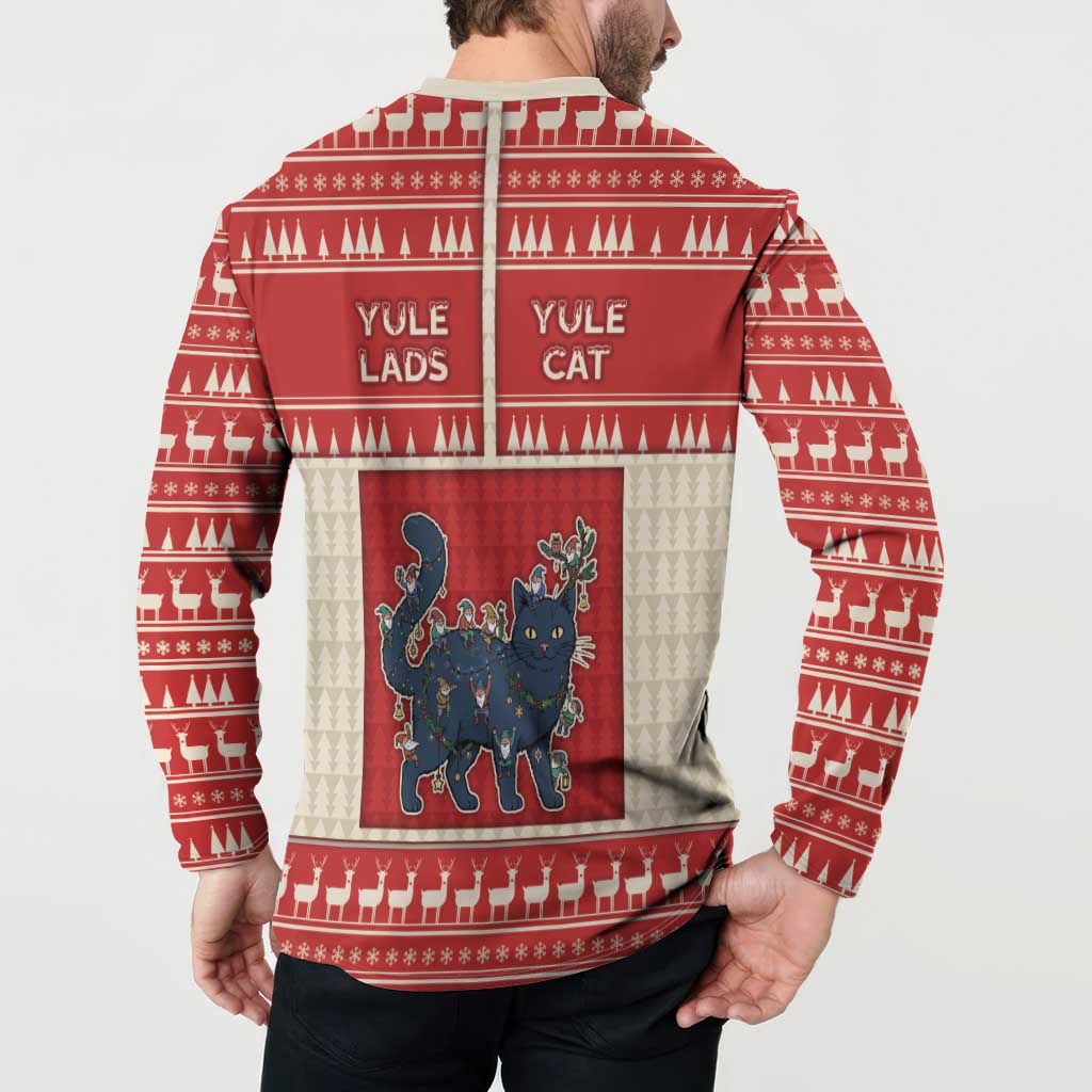Yule Cat And Yule Lads Button Sweatshirt Cute Retro Style - Wonder Print Shop