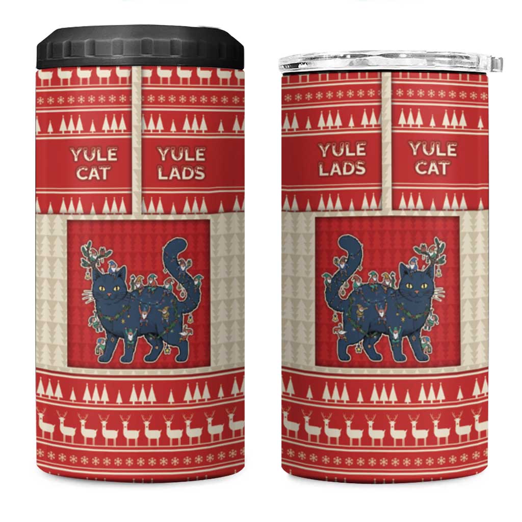Yule Cat And Yule Lads 4 in 1 Can Cooler Tumbler Cute Retro Style - Wonder Print Shop