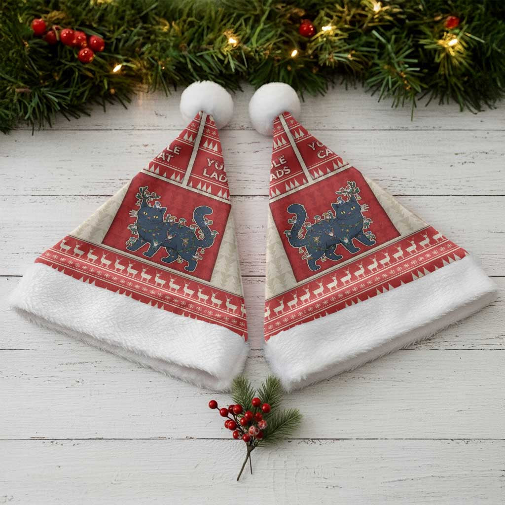 Yule Cat And Yule Lads Christmas Santa Hat Cute Retro Style - Wonder Print Shop